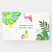 Pink Flamingo Tropical Watercolor Summer Party Banner