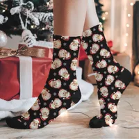 Vintage Retro Santa Claus Black Christmas Pattern Socks