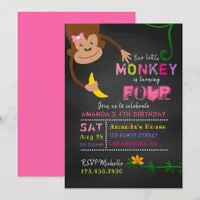 Any Age Chalkboard Little Monkey Girl Birthday Invitation