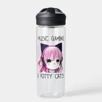 Personalized Music Gaming and Kitty Cat Anime Girl Water Bottle