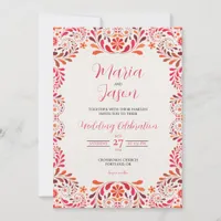 Mexican Red Pink Floral Botanical Romantic Wedding Invitation