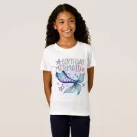 Cute Purple Pink Modern Glitter Mermaid Birthday T-Shirt