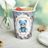 Blue and Brown Crocheted Teddy Bear It's a Boy Paper Cups
