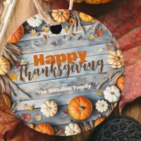 Pumpkins and Leaves on Wood Fall Thanksgiving Favor Tags