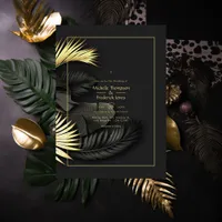 Black and Gold Tropical Wedding Invitation