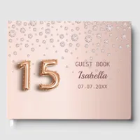 Rose gold pink diamonds Quinceanera Guest Book