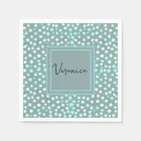 Teal Grey Paper Napkin with Dots