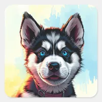 Cute Husky Puppy Dog Illustration  Square Sticker