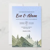 Alpine Mountain Starry Watercolor Winter Wedding Invitation