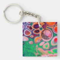 Burst of Colors Digital Fluid Art   Keychain
