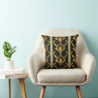 Elegant art deco pattern in black and gold throw pillow