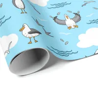 Cute Cartoon Seagull Birds Coastal Themed Wrapping Paper