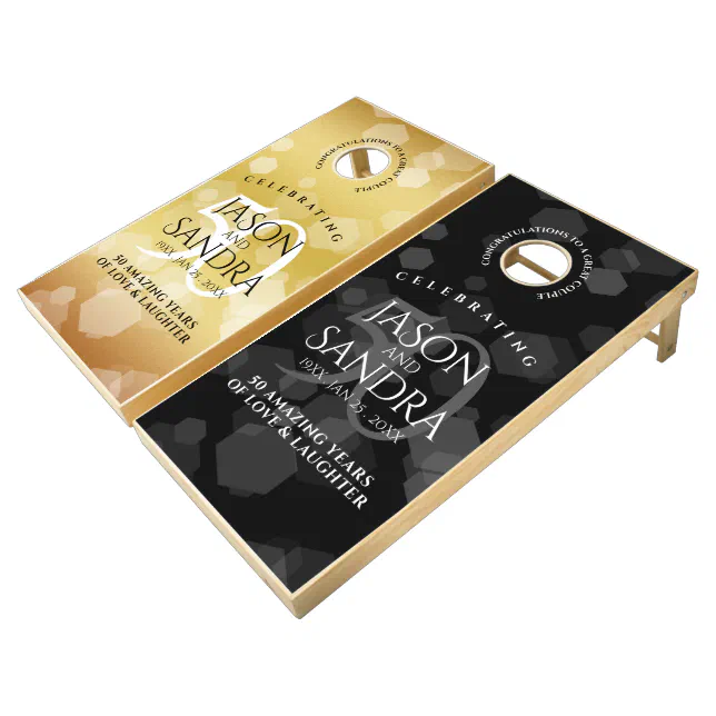 Elegant 50th Golden Wedding Anniversary  Cornhole Set