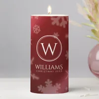 Festive Red Foil Snowflakes Monogram Name Pillar Candle