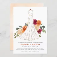 Orange Fall Floral Wedding Dress Bridal Shower Invitation