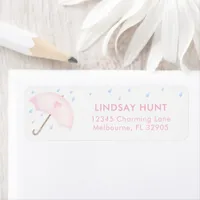 Pink Umbrella Baby Shower Return Address Label