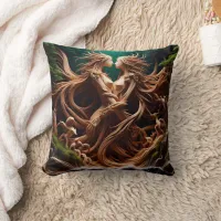 Enchanted Forest Nymphs Embracing by Waterfall Throw Pillow