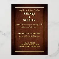 Elegant Chic Gold on Brown Leather Wedding Foil Invitation