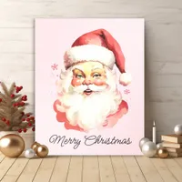 Pink Vintage Retro Santa Claus Merry Christmas Acrylic Photo Tile