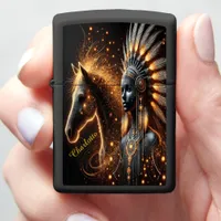 Horse and Indigenous Warrior Art Fusion b Zippo Lighter