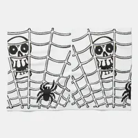 Spider in Web with Skull Halloween Kitchen Towel