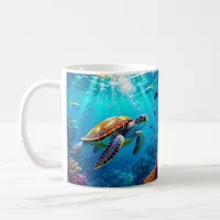 Sea Turtle Colorful Underwater Scene   Coffee Mug