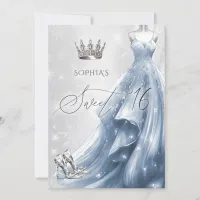 Dusty Blue Dress Snowflakes Winter Sweet 16 Invitation