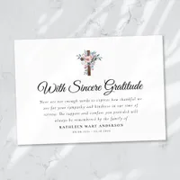 Boho Floral Cross Script Funeral Thank You Card