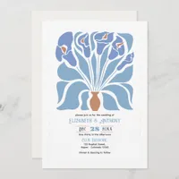 Apricot & Sky Blue Abstract Floral Boho Wedding Invitation