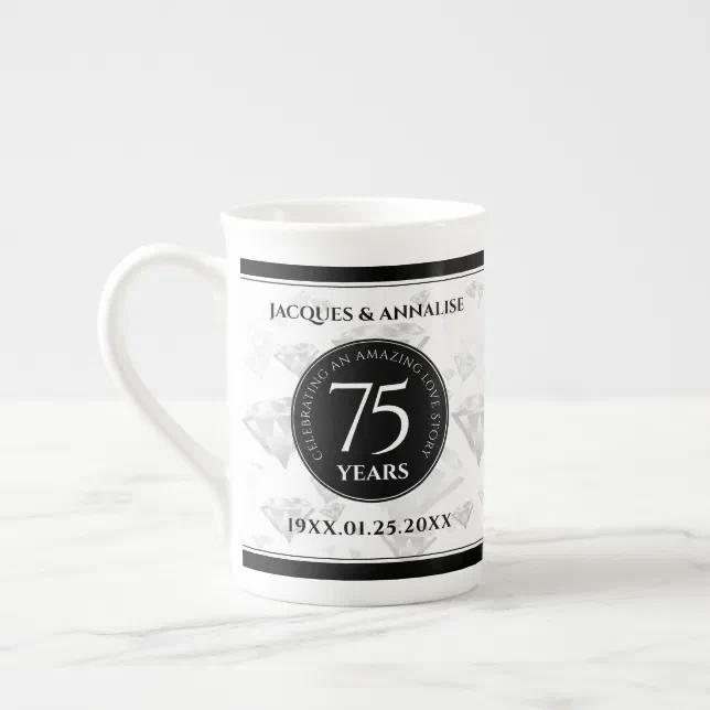 Elegant 75th Diamond Wedding Anniversary Bone China Mug