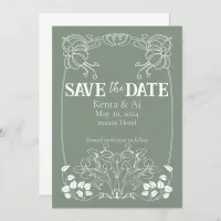 Wedding Announcement,  Green and White Art Nouveau Invitation