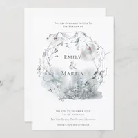 Winter Foliage Watercolor Berries Leaf Wedding Invitation