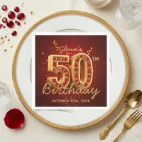 Elegant Red Gold 50th Birthday Party Glam Napkins