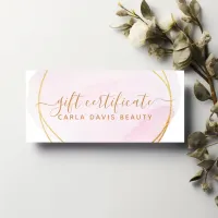 Blush Pink Watercolor Gold Circle Gift Certificate