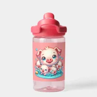 Cute pink Piggy and Piglets in water | Water Bottle