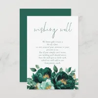 Modern Emerald Gold Florals Wedding Wishing Well Enclosure Card