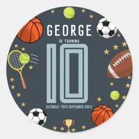 Boys Modern Blue Sports Kids Birthday Classic Round Sticker