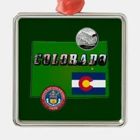 Colorado Picture Text, Flag, Seal, Quarter, Map Metal Ornament