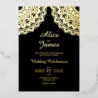 Dual Top Mandala Elegant Black Gold Foil Wedding Invitation