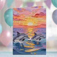 Impasto Dolphins and Ocean Waves | Happy Birthday Card