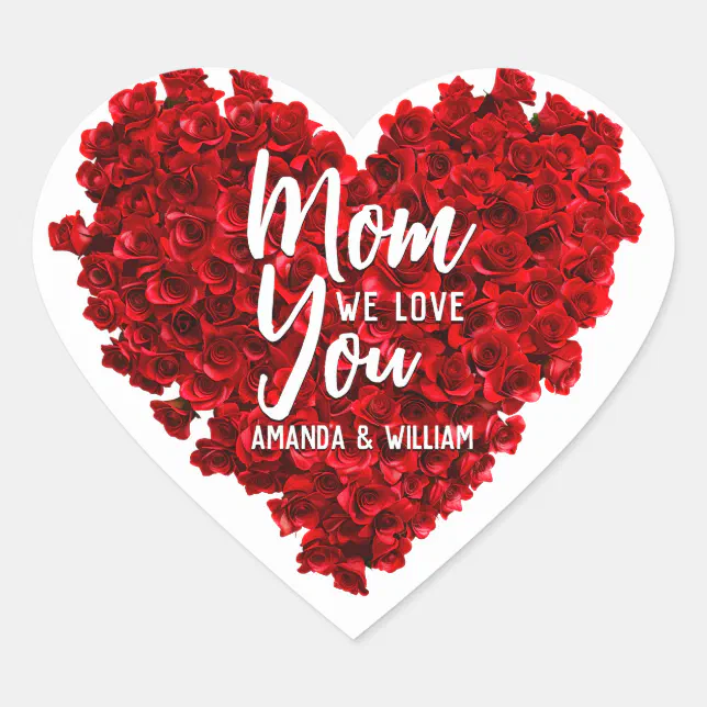 Red Roses Heart Love You Mom Mother's Day Heart Sticker