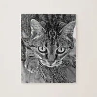 Cute cat in the tree, black and white  jigsaw puzzle