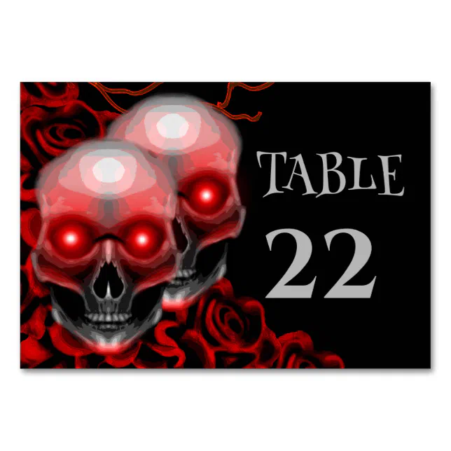 Scary Red floral dark moody gothic skull Halloween Table Number