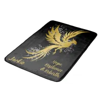 Glam Gold Phoenix Silver Glitter Monogram Black | Bath Mat