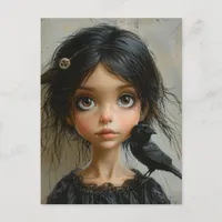 Cute Girl with a Black Bird Postcard