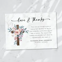 Boho Floral Cross Script Funeral Thank You Card