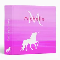 Unicorn pink monogram name girl binder