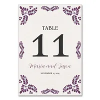 Mexican Talavera Purple Floral Minimalist Wedding Table Number