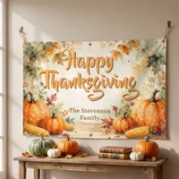 Cozy Rustic Watercolor Pumpkin Thanksgiving Banner