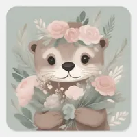 Adorable Otter Boho Watercolor Square Sticker